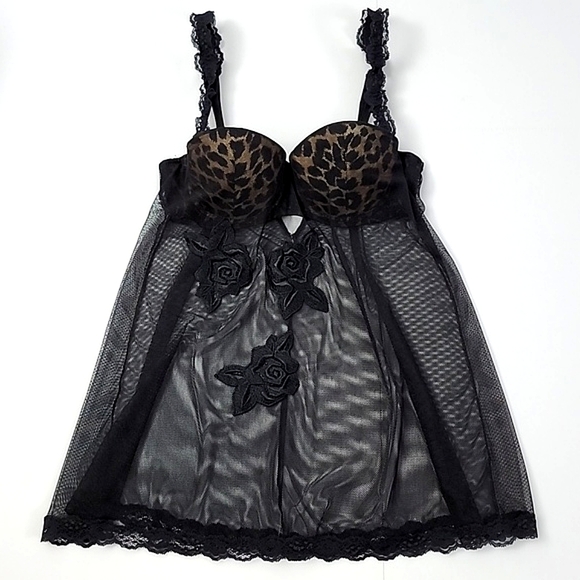 Victoria's Secret Women's Black Babydoll Lingerie Floral Lace Underwire Size 34B - Picture 3 of 14